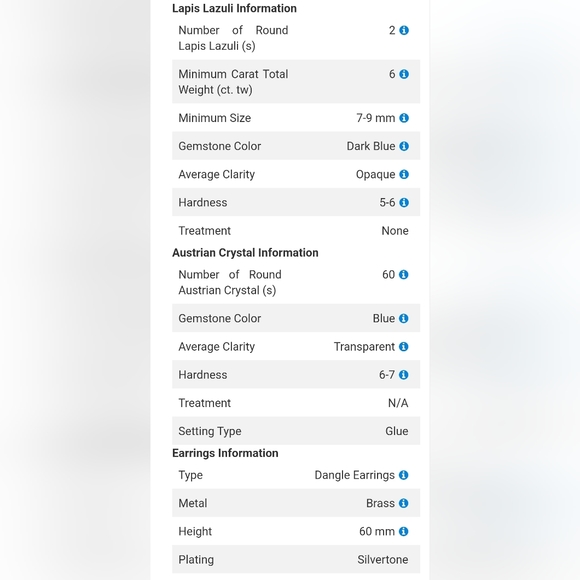SET Lapis Lazuli & Blue Austrian Crystal Paper Clip Bracelet & Drop Earrings 💙 - Picture 15 of 16